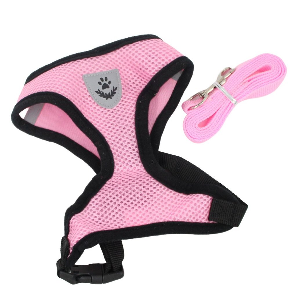 Pink Medium Adjustable Reflective Harness and Leash for Dogs